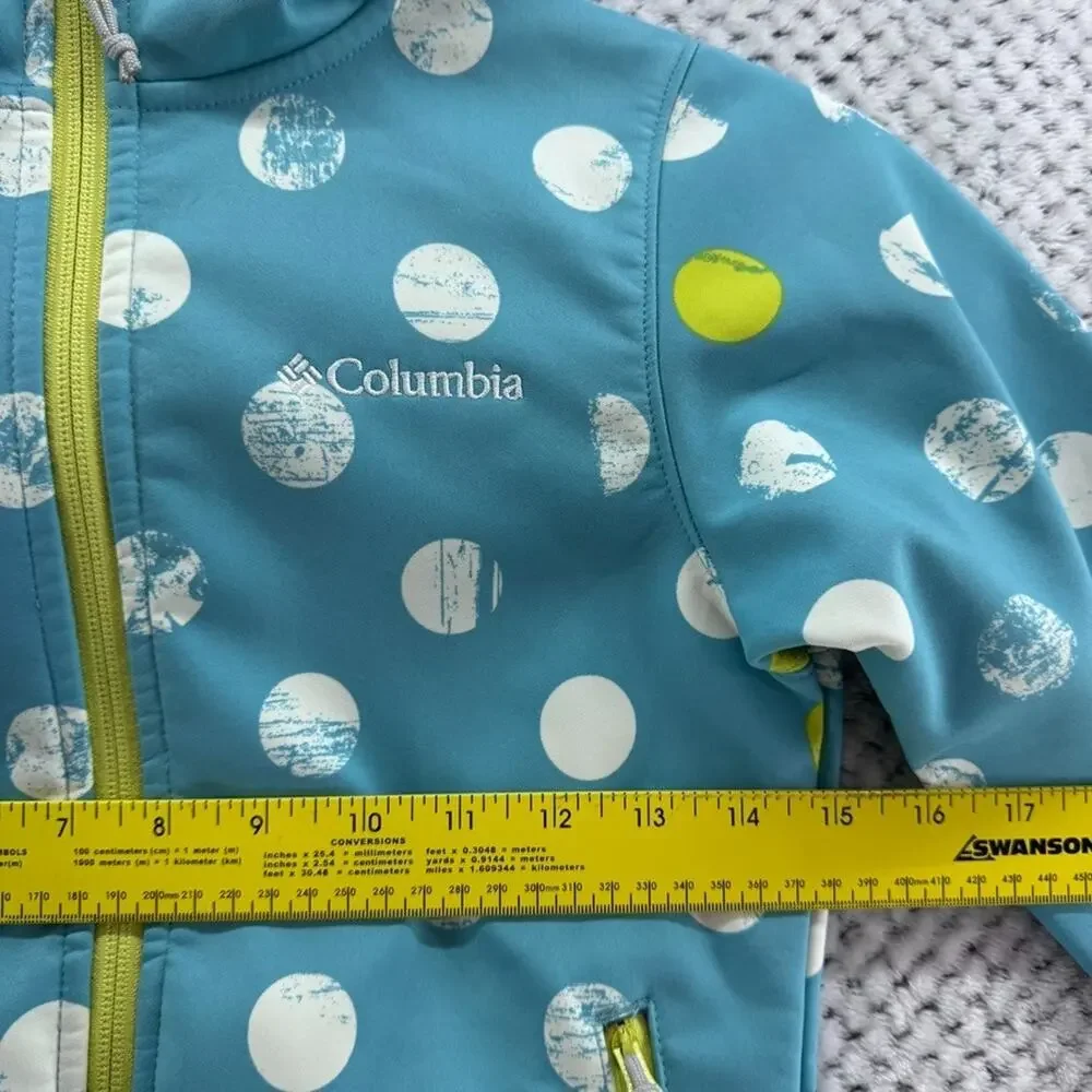 Columbia Jackets Girls 10/12 Blue White Dots Scuba Front Zip Hoodie Pockets
